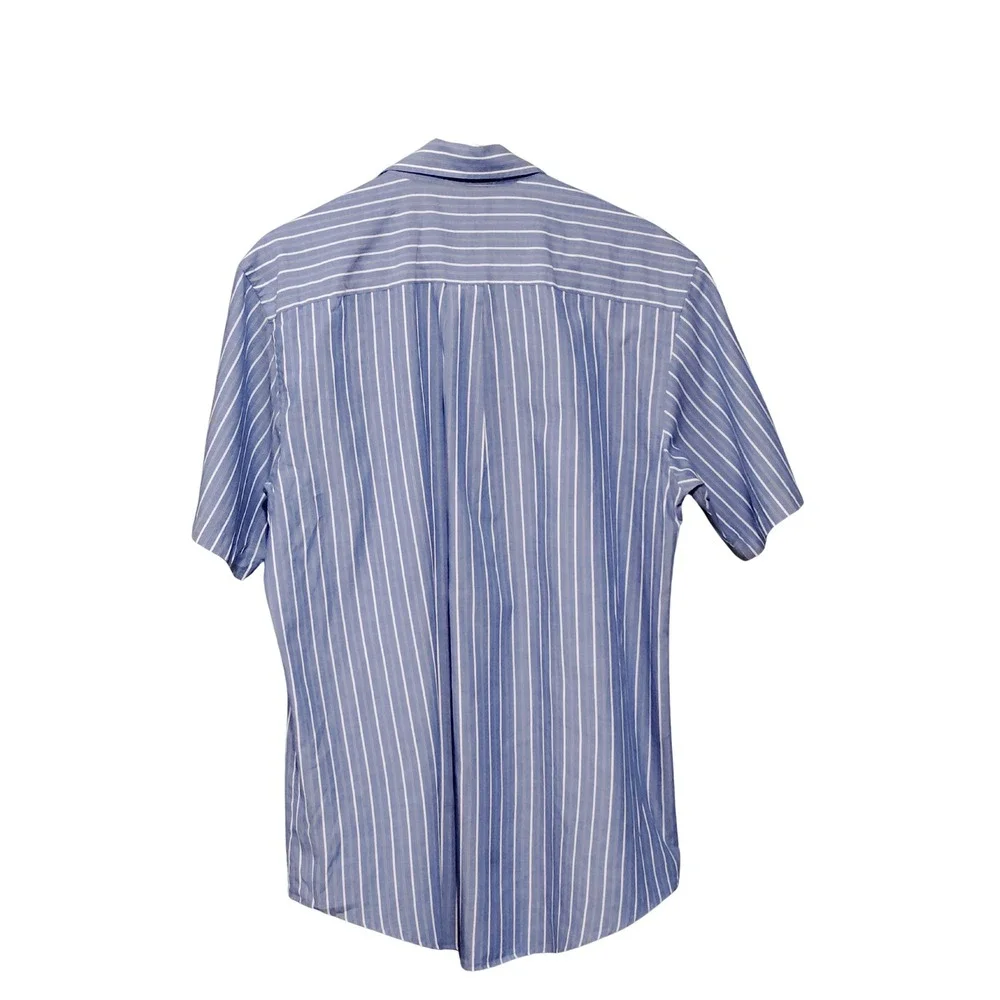 Arrow Mens Blue White Striped Short Sleeve Button Down Shirt Wrinkle Free M 15.5